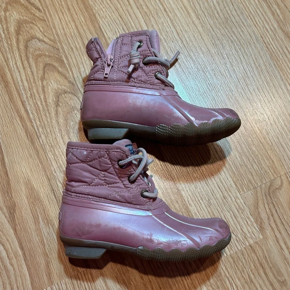 Girls Pink Sperry Duck‎ Boots Quilted Nylon Waterproof Size Little Kid Shoes